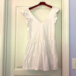 White ASOS size 6 dress with adorable ruffle sleeves and flattering neckline!